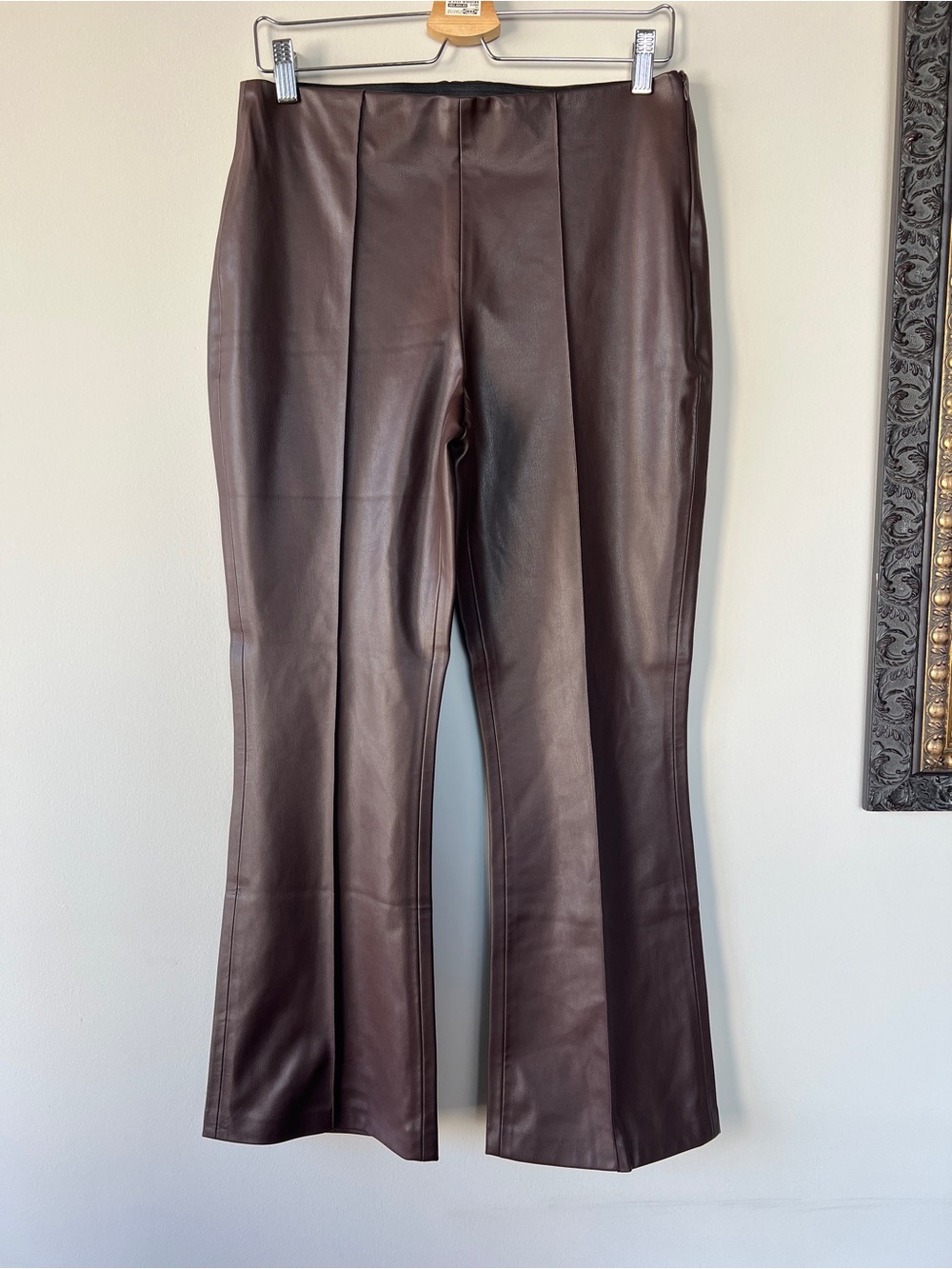 Zara Faux Leather Flare Pants in Dark Brown